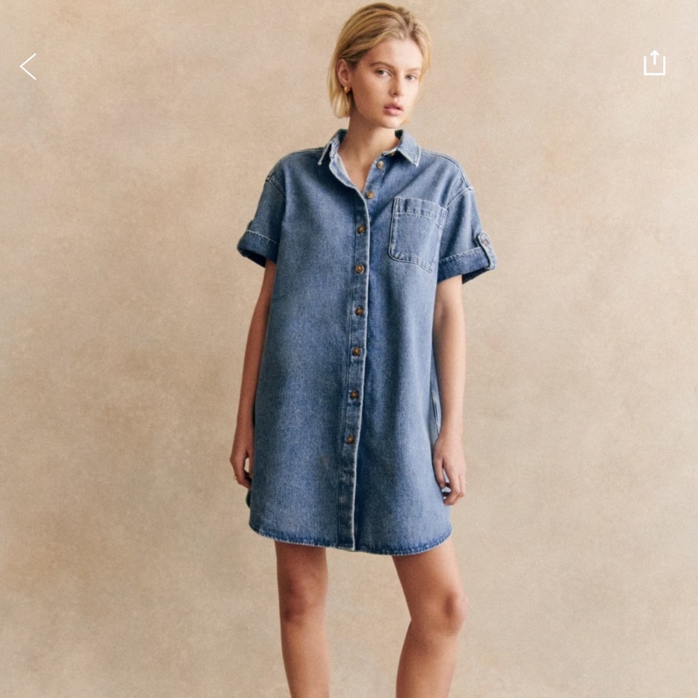 Sezane Ana Blue Denim Midi Dress
